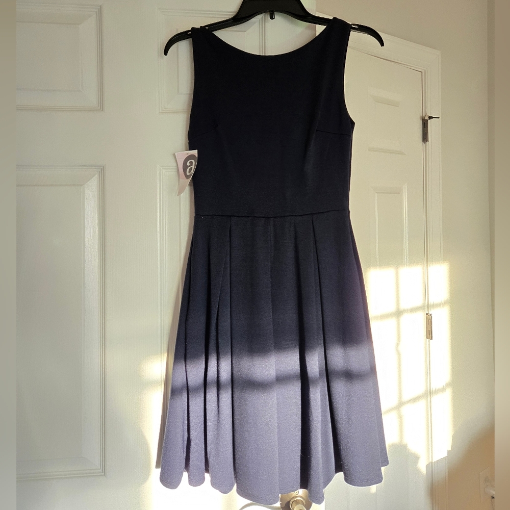 Navy Blue APRICITY JANUARY Pleated Sleeveless Dress Bow Back